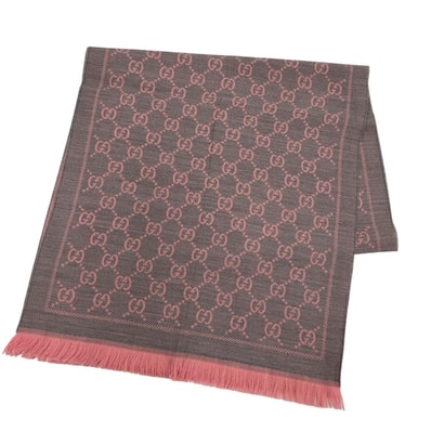 極美品 グッチ マフラー グレー レディース 48×180cm 133483