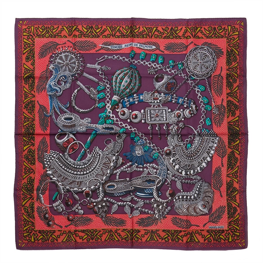 HERMES エルメス カレ90 Zenobie Reine de Palmyre パルミラの女王ゼノビア 002796S 15 スカーフ 2015AW レッド パープル【中古】