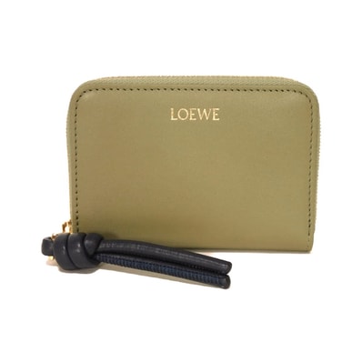 LOEWE ロエベ ジップ コインパース 現行ノット シャイニー ナパ カーフ ディープネイビー ラウンドファスナー コンパートメント カードケース 小銭入れ 財布 ミニウォレット ロゴ ユーカリグリーン コインケース CEM1ZCPX02 5659