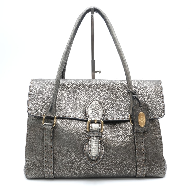 FENDI(フェンディ)セレリア リンダ ミディアム ハンドバッグ トートバッグ メタリックブラウン レザー ゴールド金具 8BR547 レディース【中古】
