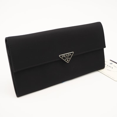 美品 PRADA プラダ テスート トライアングルロゴ ロングウォレット 1M1037 長財布 ブラック ナイロン サフィアーノ メンズ