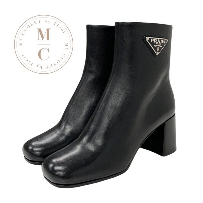 プラダ PRADA ブーツ ショートブーツ 靴 シューズ レザー ブラック 黒 トライアングルロゴ