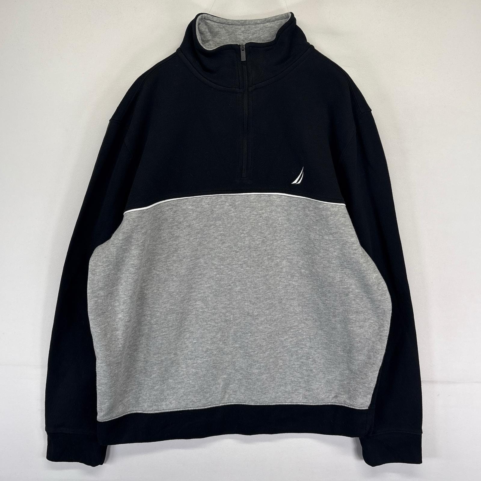 古着 ノーティカ NAUTICA スウェット ハーフジップ ワンポイントロゴ トレーナー プルオーバー L  ブラック系 メンズ