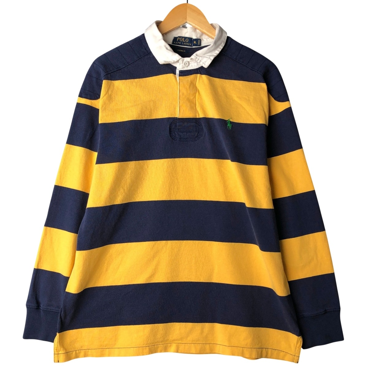 古着 ラルフローレン Ralph Lauren POLO RALPH LAUREN CUSTOM FIT ボーダー柄 長袖 ラガーシャツ メンズXL相当/eaa594508