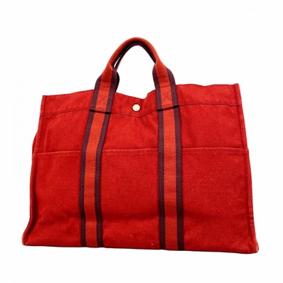 【6eb1093-k】エルメス トートバッグ フールトゥMM キャンバス レッド シルバー金具【中古】メンズ レディース ユニセックス