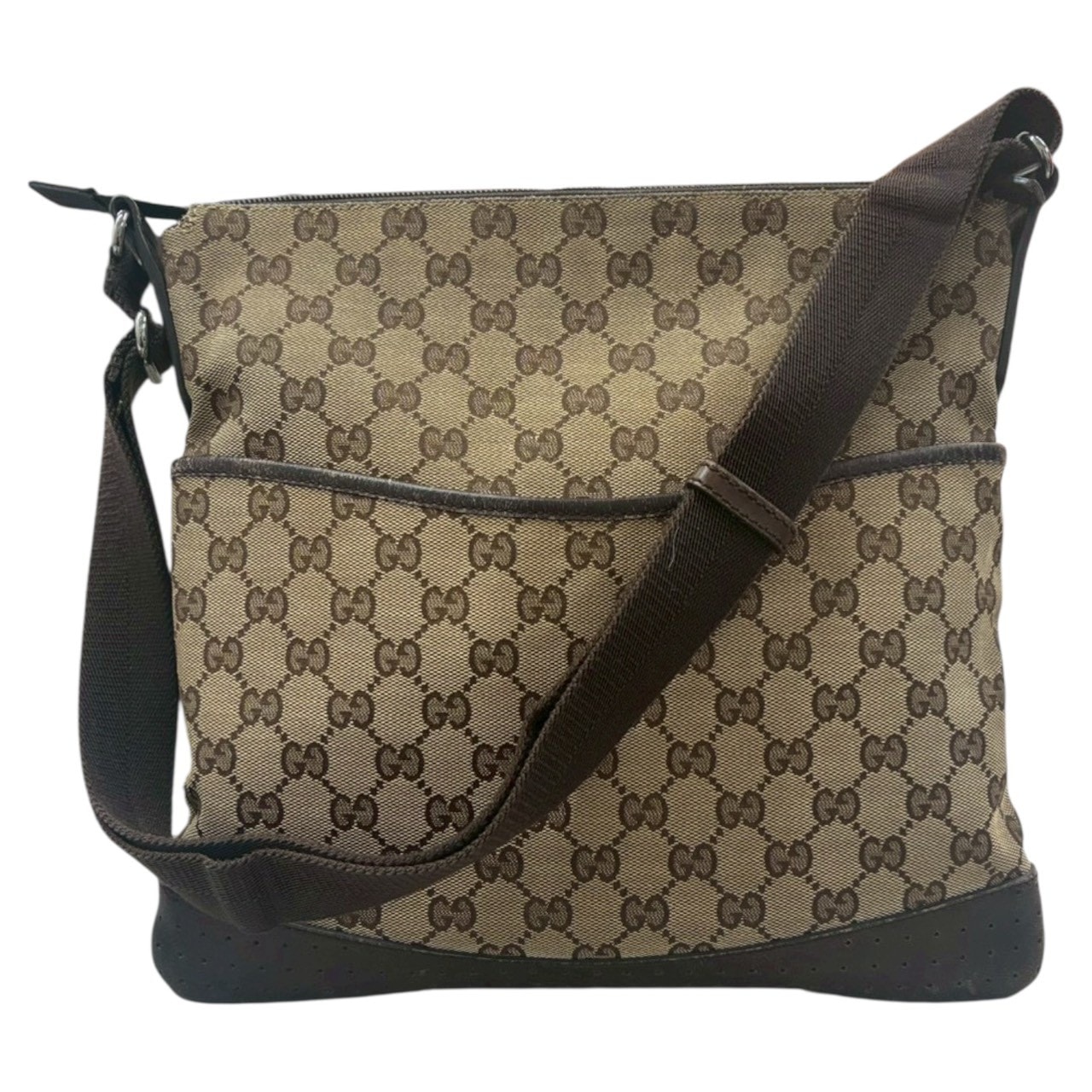 GUCCI グッチ ベージュ ブラウン シルバー金具 GGキャンバス レザー/ ショルダーバッグ S1-00028 【中古】