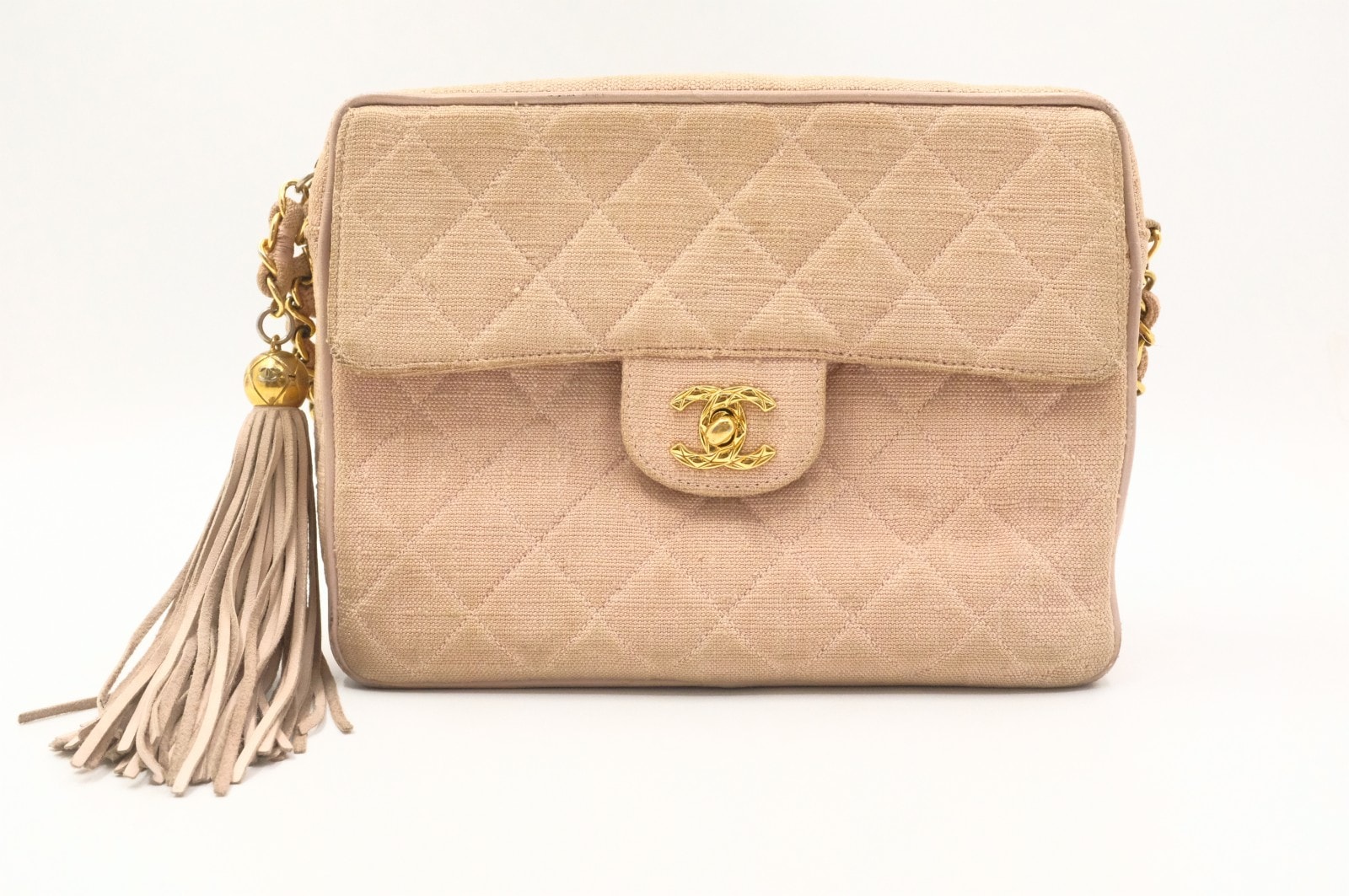 シャネル マトラッセ ヴィンテージ フリンジ ショルダーバッグ ライトピンク