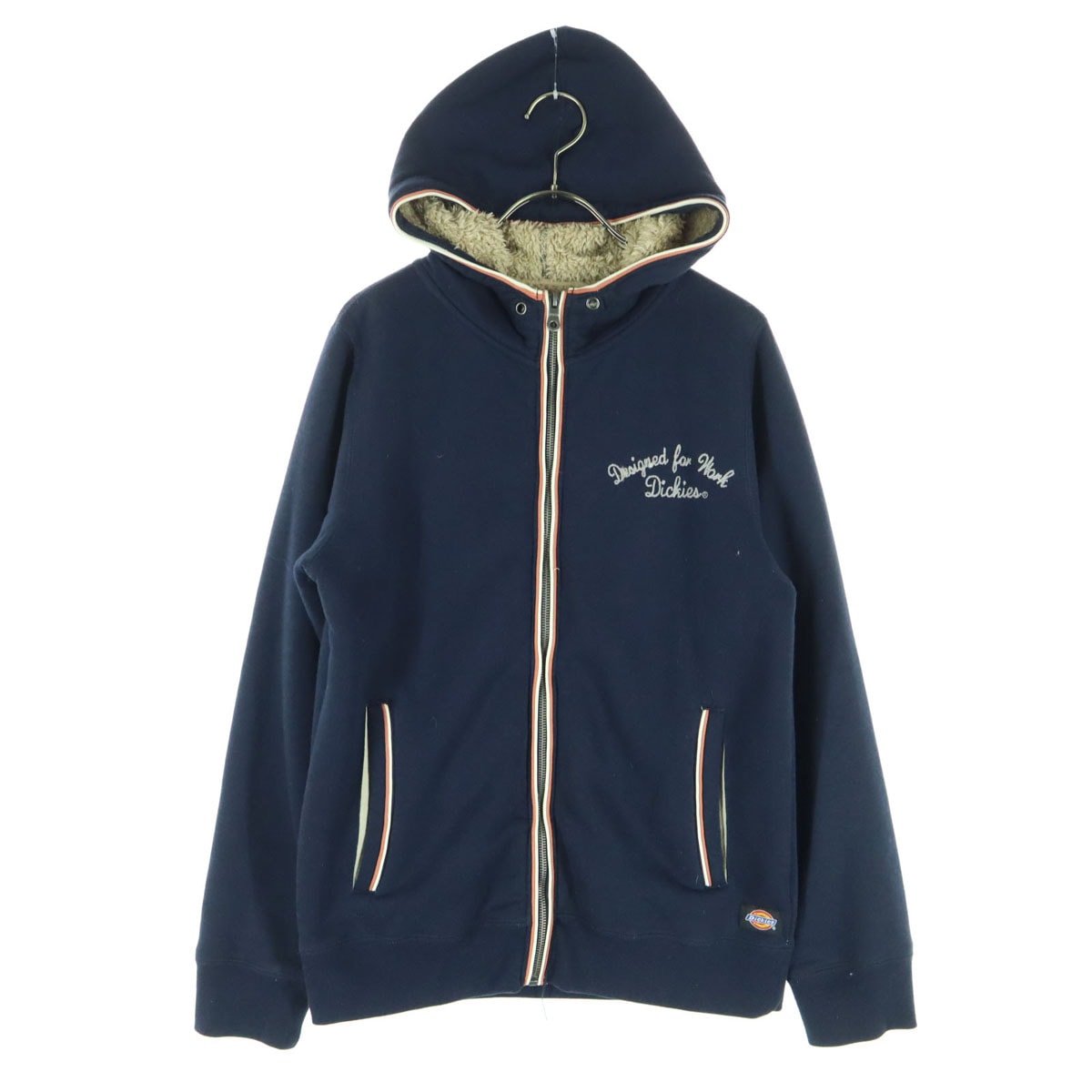 Dickies ディッキーズ ワンポイントロゴ 長袖 裏ボア ジップパーカー M ネイビー