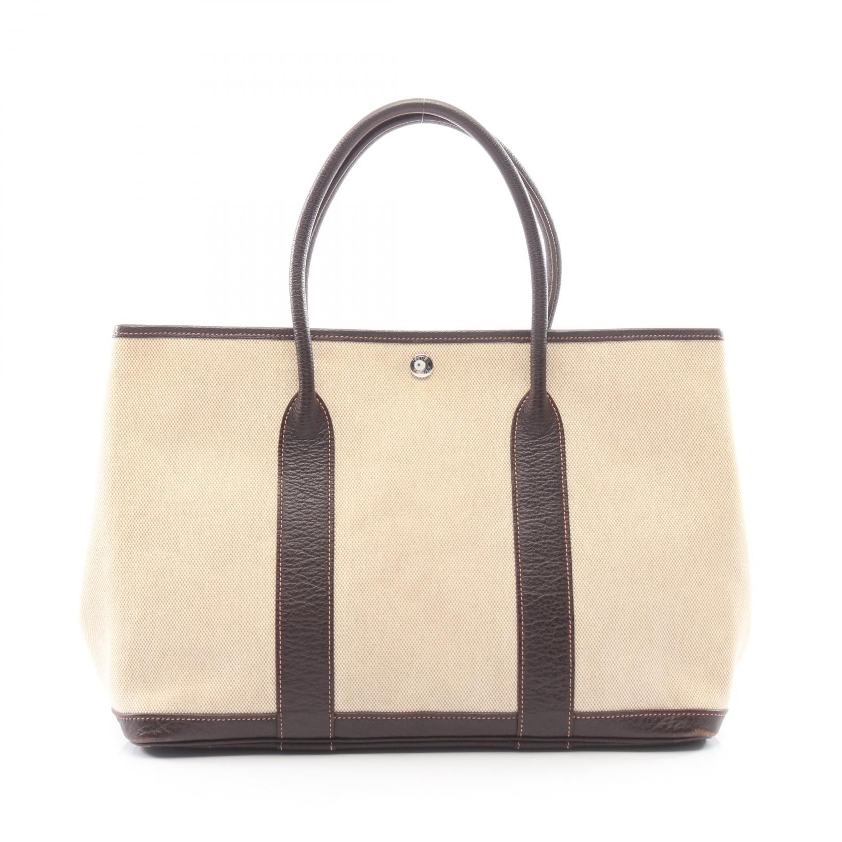 エルメス HERMES ガーデンパーティPM エクリュ エベーヌ トートバッグ バッグ トワルアッシュ / ブッフル トワルアッシュ ベージュ □L刻印(2008年製造) レディース ベージュ系 / ブラウン系 【中古】