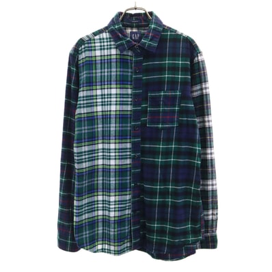 GAP ギャップ チェック柄 長袖 ネルシャツ S グリーン