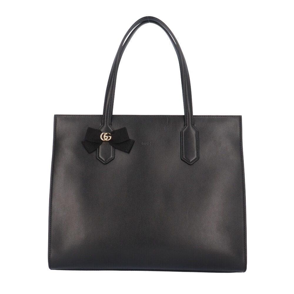 グッチ 日本限定 GGリボン トートバッグ レザー 440055 ブラック レディース GUCCI  中古