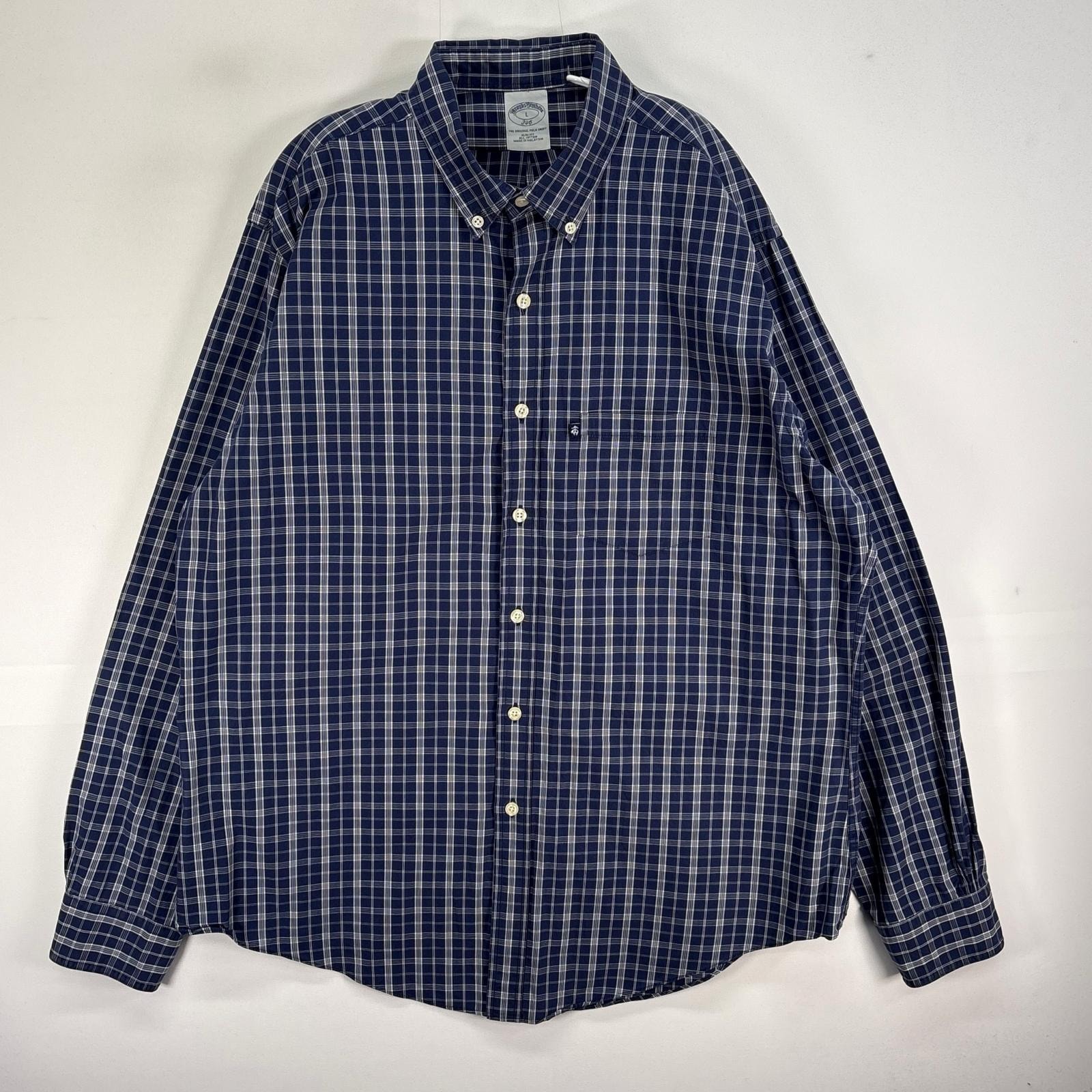 古着 ブルックスブラザーズ Brooks Brothers 長袖シャツ ワンポイント ロゴ ボタンダウン L  ネイビー系 チェック メンズ