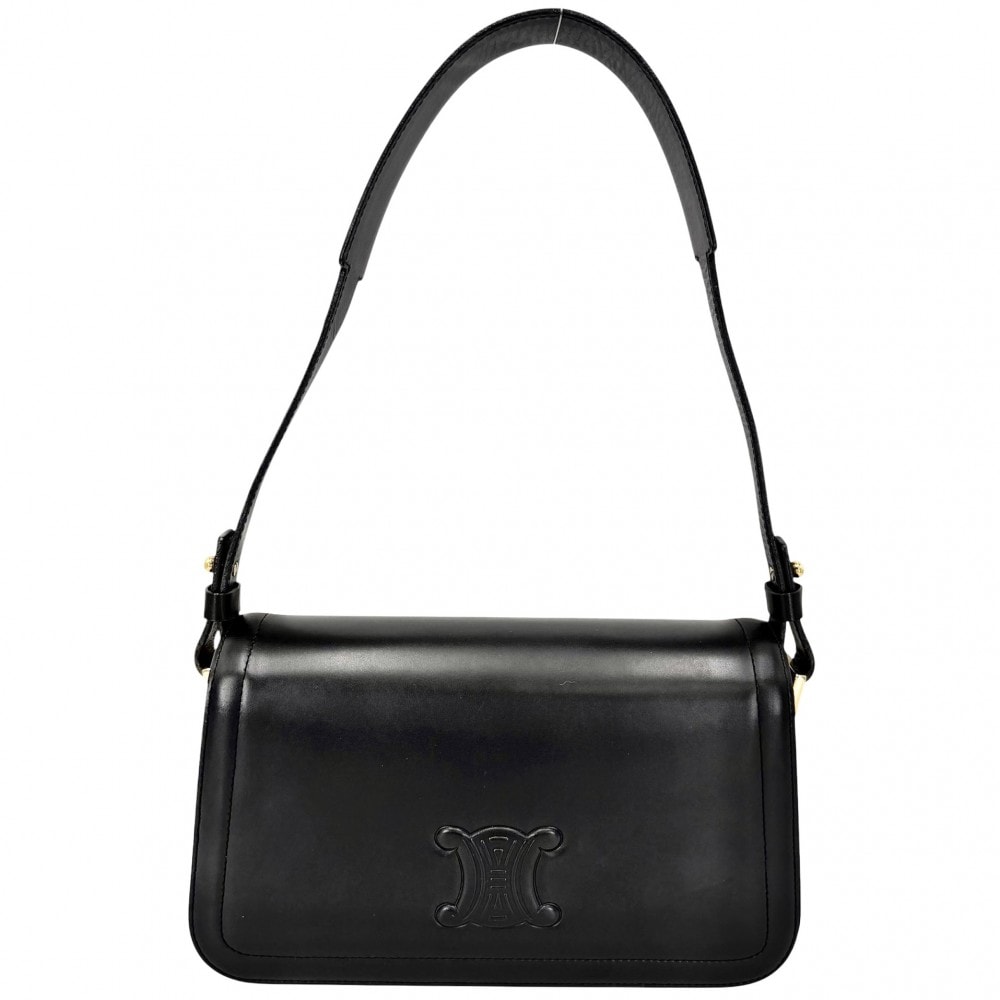 CELINE セリーヌ ショルダーバッグ トリオンフ 肩掛け レザー    ブラック 黒 ゴールド金具 レディース【中古品】