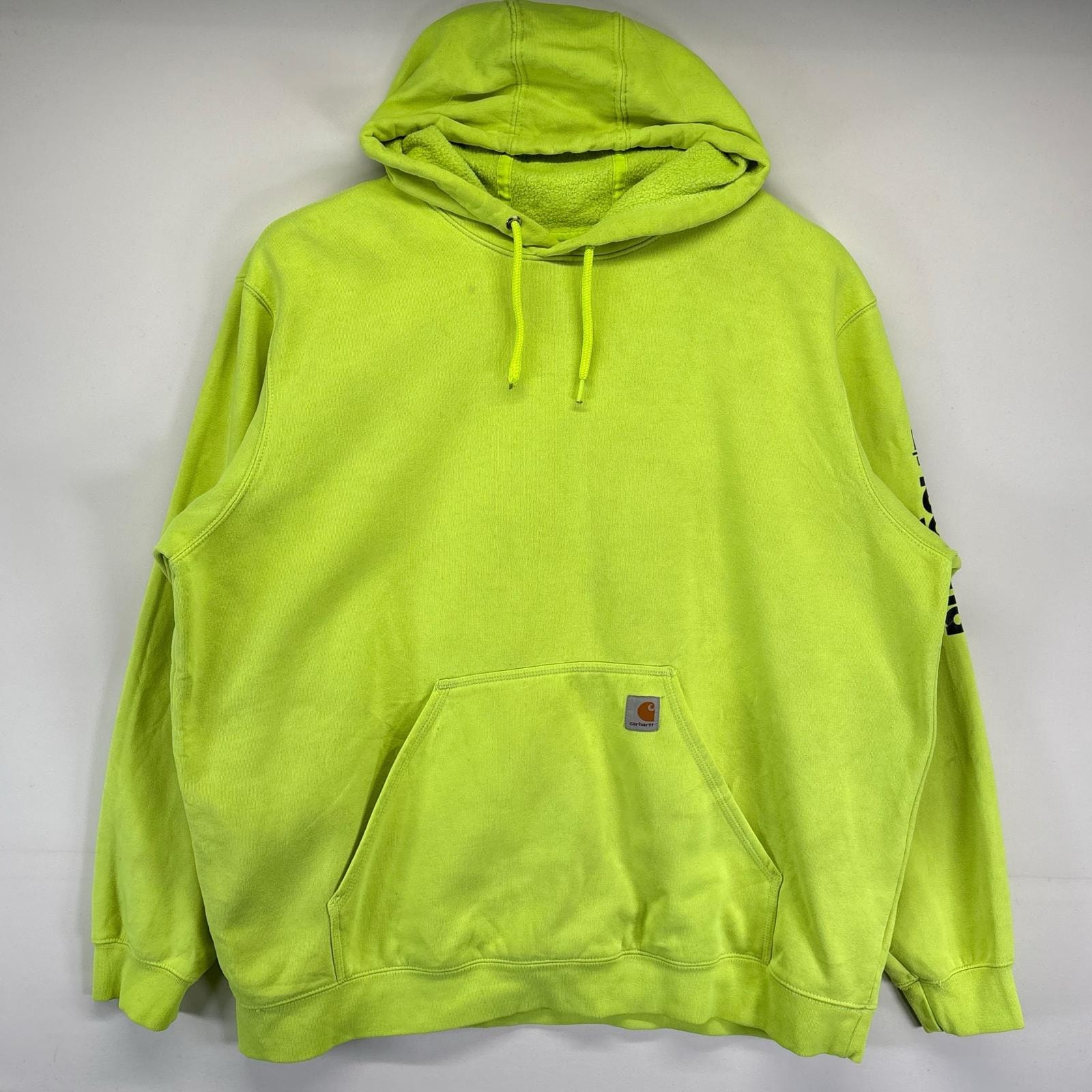 古着 カーハート Carhartt パーカー 大きいサイズ ネオンカラー ワンポイントロゴ プルオーバー ワーク 2XL  イエロー系 メンズ