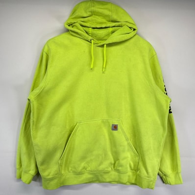 古着 カーハート Carhartt パーカー 大きいサイズ ネオンカラー ワンポイントロゴ プルオーバー ワーク 2XL イエロー系 メンズ
