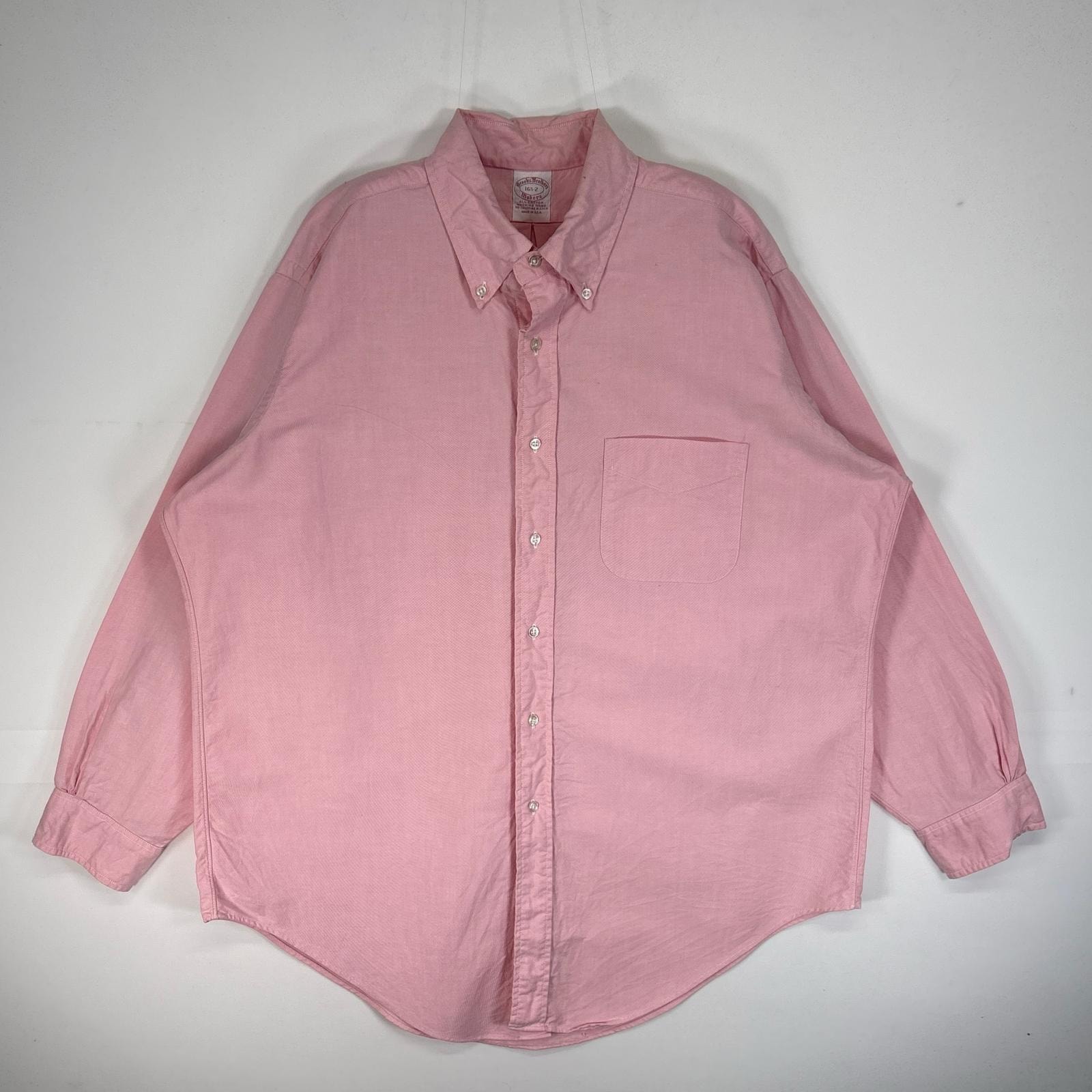 古着 90's/90年代 ブルックスブラザーズ Brooks Brothers 長袖シャツ USA製 胸ポケ ボタンダウン L ピンク系 無地 メンズ