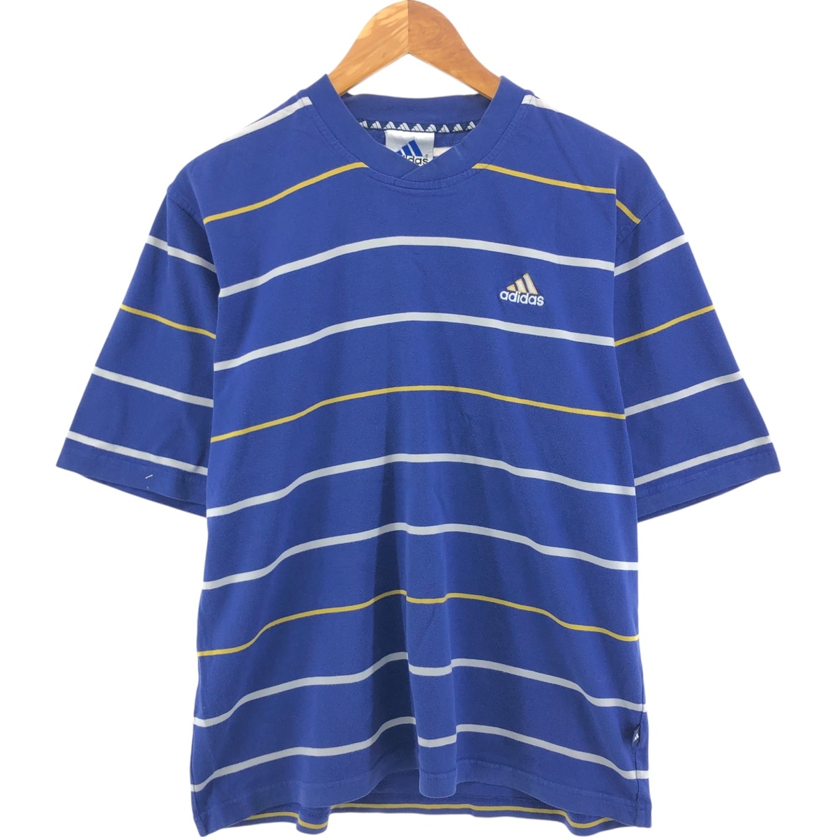 古着 90年代 アディダス adidas Vネック ボーダー柄 ロゴTシャツ メンズM相当 ヴィンテージ/eaa563800