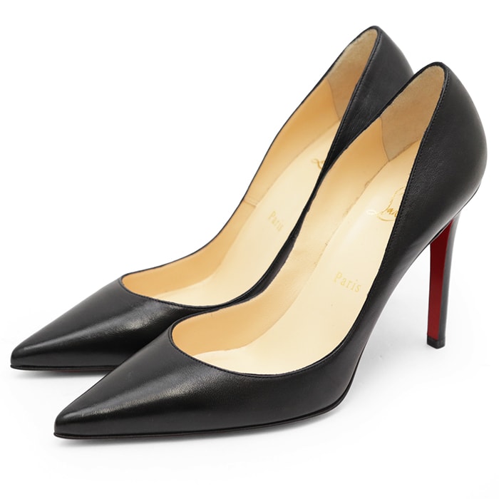 SALE【新品同様】Christian Louboutin クリスチャンルブタン パンプス 38 1/2 レディース NEW DECOLTISSIMO 100 NAPPA レザー ハイヒール ポインテッドトゥ ドレスシューズ 箱付属 ブラック レッド 黒 赤