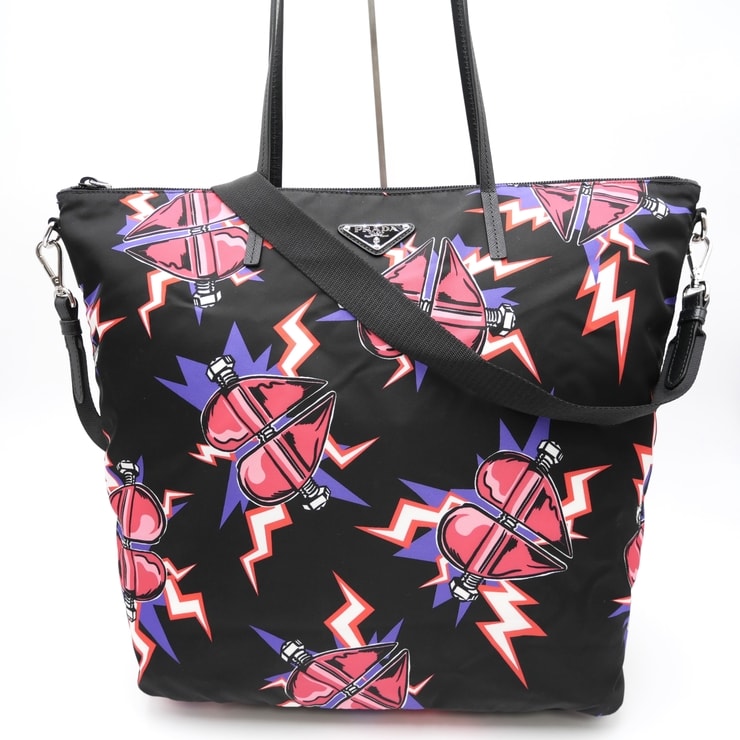 PRADA(プラダ)フランケンシュタイン コラボ 2WAY トートバッグ ショルダーバッグ ブラック ナイロン レザー マルチカラー レディース【中古】