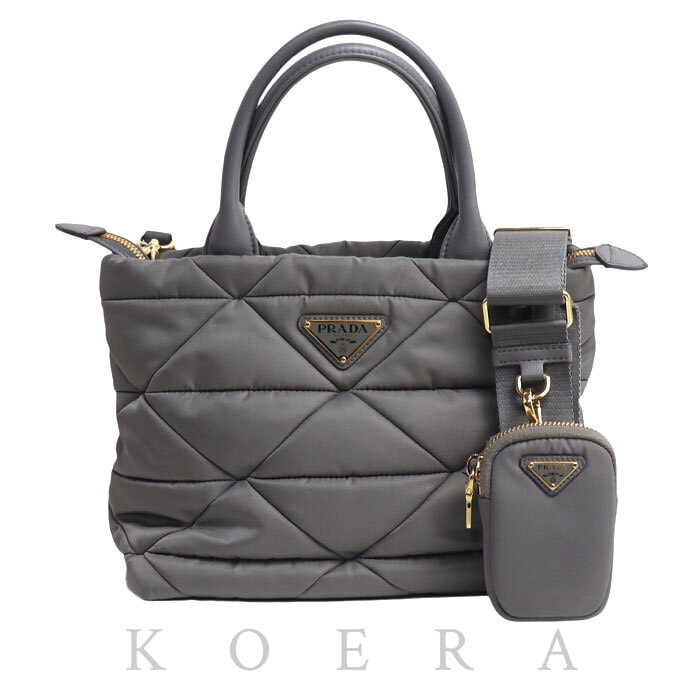 PRADA プラダ Re-Nylon パデット トート ショルダーバッグ グレー 1BG373_RDJN レディース【中古】