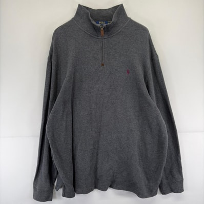 古着 ポロ・ラルフローレン POLO RALPH LAUREN ニット ハーフジップ 大きいサイズ ロゴ トレーナー スウェット 刺繍 2XL グレー メンズ