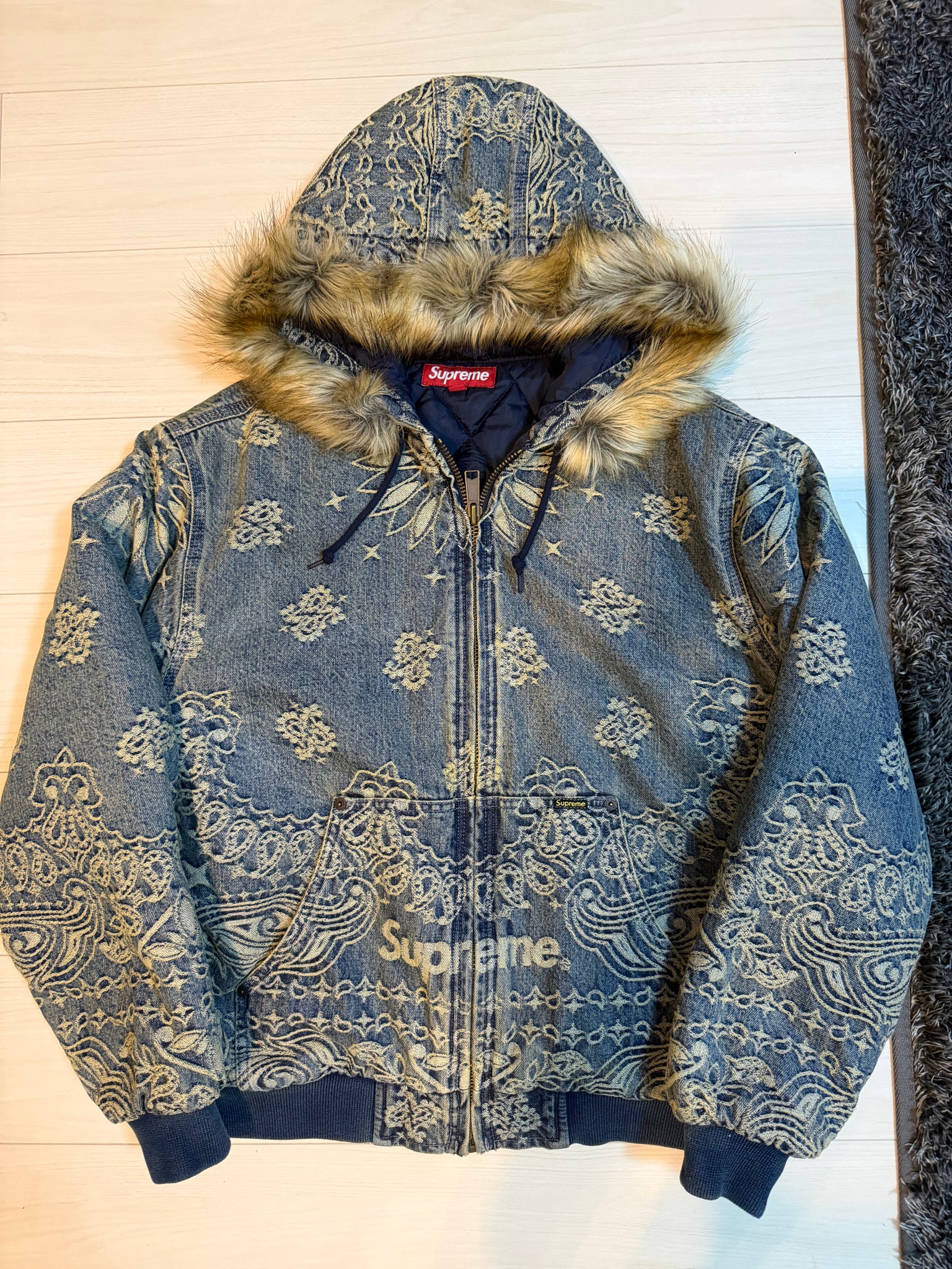 Supreme Bandana Jacquard Denim Hooded Work Jacket "Blue"