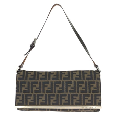 FENDI フェンディ ヴィンテージ ズッカ ブラウン シルバー金具 キャンバス レザー/ ショルダーバッグ ハンドバッグ 601411 【中古】