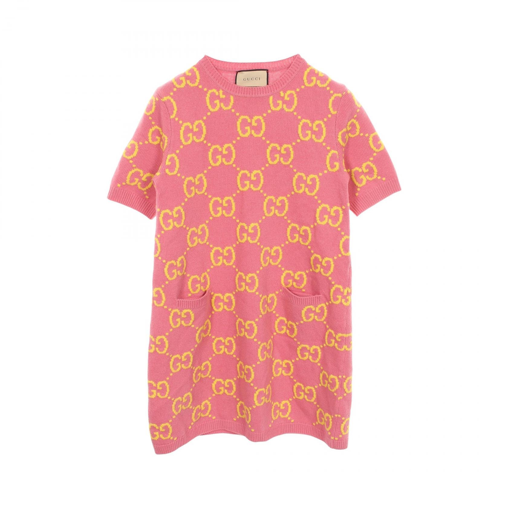 グッチ GUCCI GGジャガード ワンピース 衣料品 トップス ウール レディース ピンク系 / イエロー系 【中古】