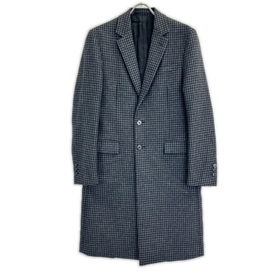 プラダ ブラック UC371D 16AW カシミヤ混 チェック チェスターフィールドコート 46R