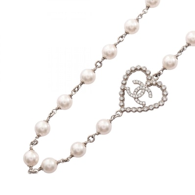 シャネル CHANEL ココマーク ハート ネックレス ジュエリー メタル / フェイクパール / ラインストーン レディース シルバー系 / ホワイト系 / クリア系 【中古】