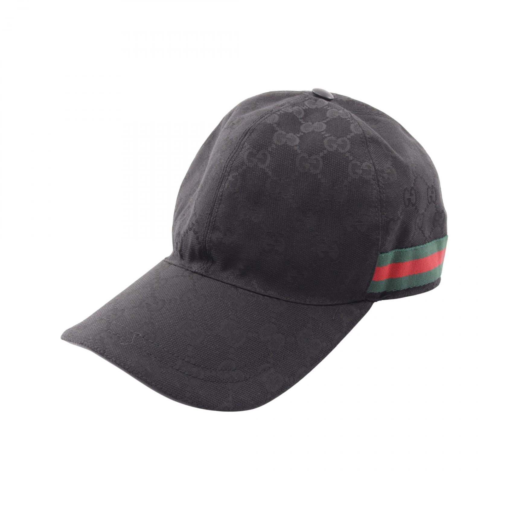 グッチ GUCCI GGキャンバス シェリーライン キャップ 帽子 コットン レーヨン メンズ レディース ブラック系 / グリーン系 / レッド系 【中古】