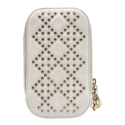Dior ディオール レディディオール ホワイト ゴールド金具 レザー ショルダーバッグ フォンポーチ フォンケース 504529 【中古】