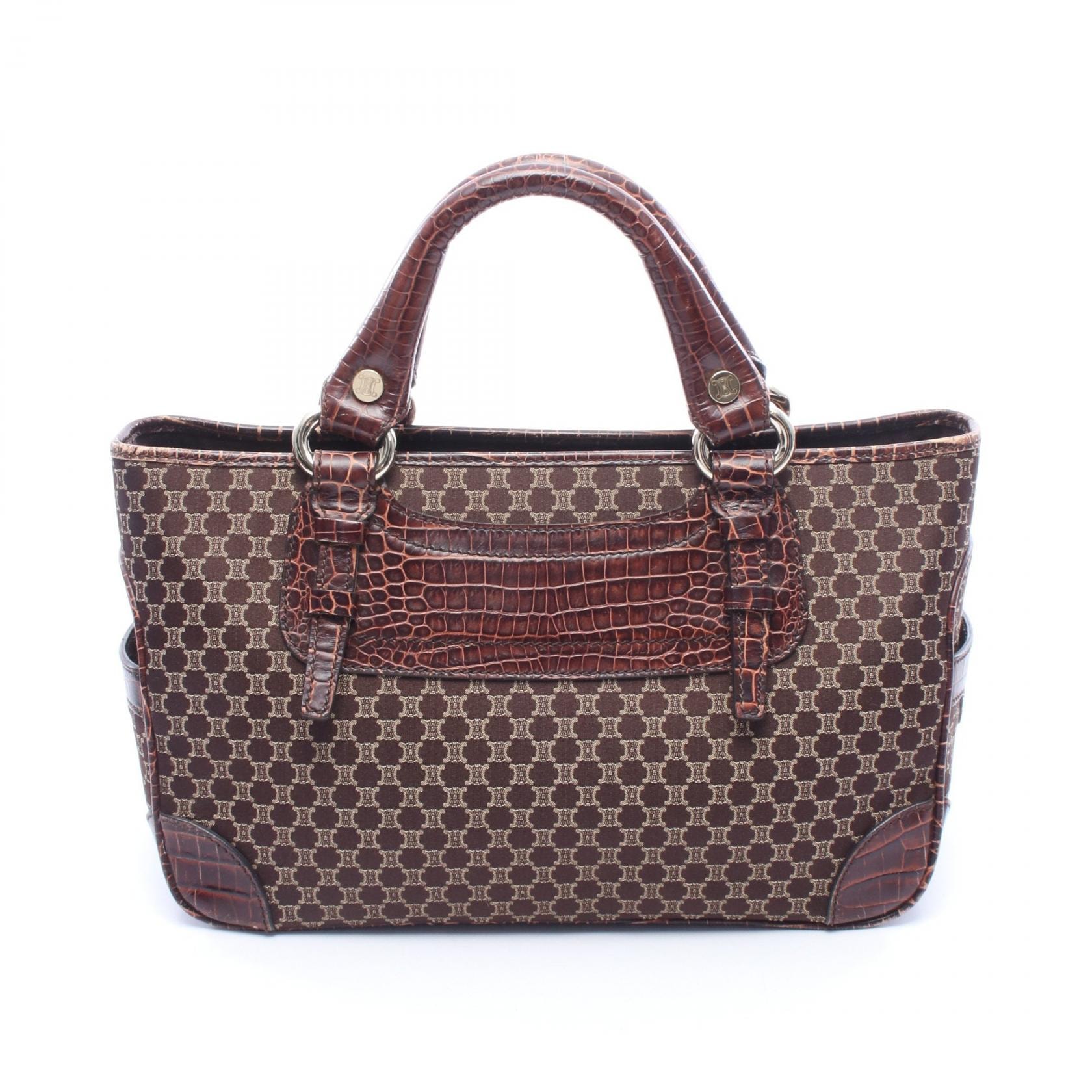 セリーヌ CELINE ブギーバッグ マカダム クロコ型押し ハンドバッグ バッグ キャンバス レザー レディース ブラウン系 / ベージュ系 【中古】