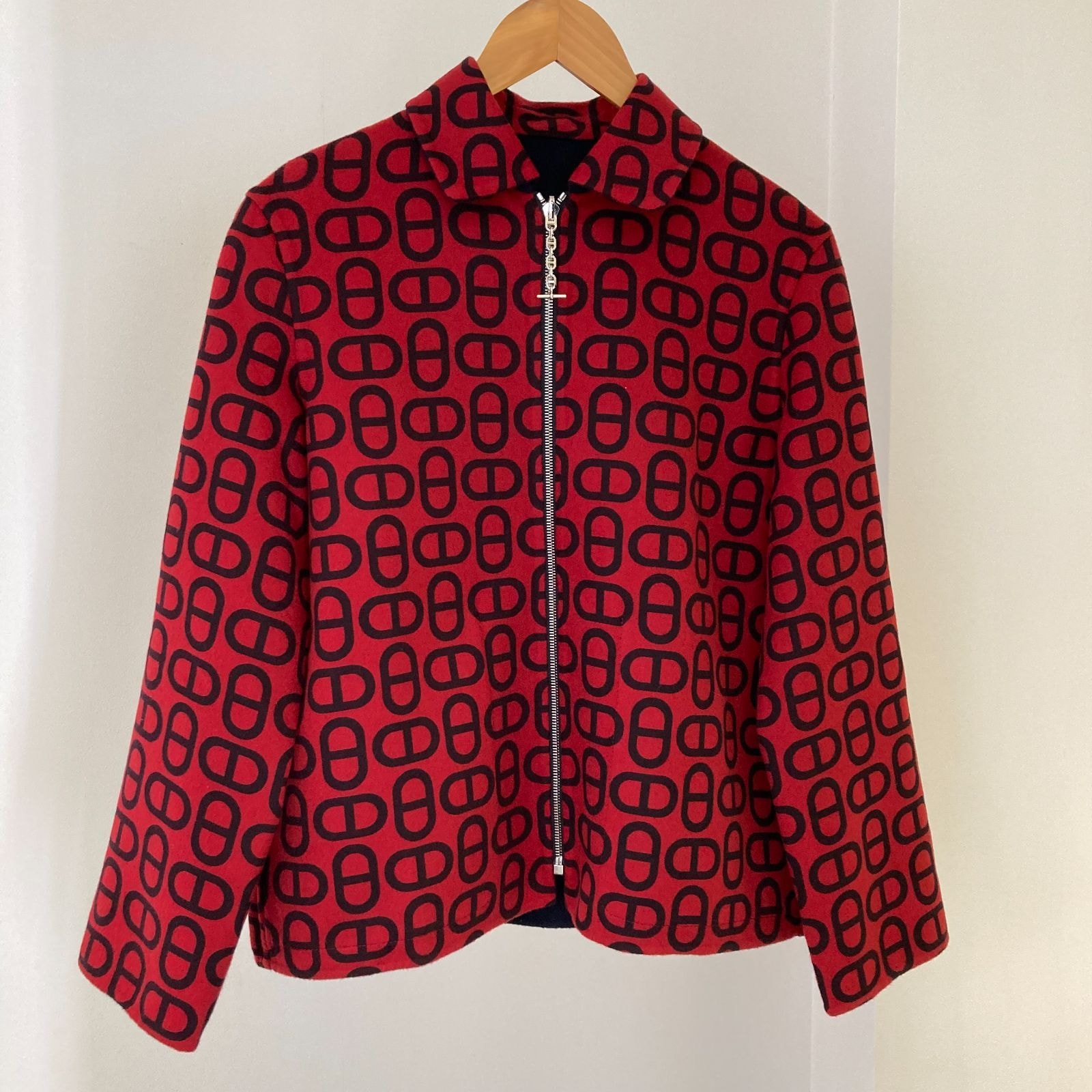 HERMES(エルメス) シェーヌダンクル柄 3E0134D1 *36-7103 リバーシブル  サイズ36 ブルゾン レッド