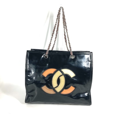 シャネル CHANEL リップスティック CC ココマーク 肩掛け ヴィンテージ カバン Wチェーン ショルダーバッグ エナメル ブラック