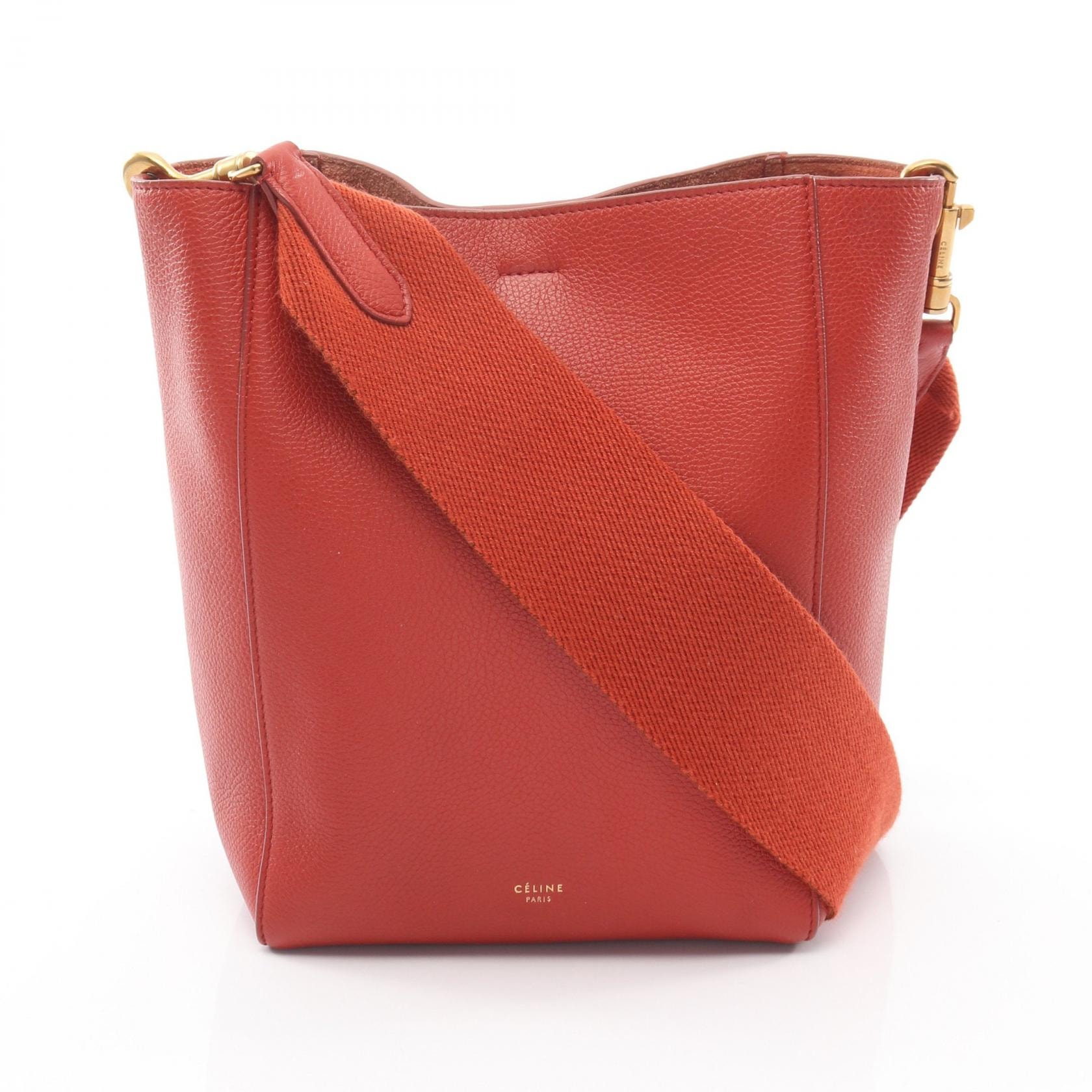 セリーヌ CELINE サングル バケット スモール ショルダーバッグ バッグ レザー レディース レッド系 178303 【中古】