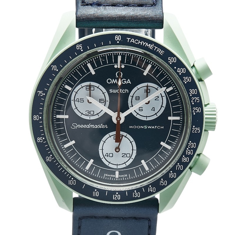 オメガ × スウォッチ Swatch スピードマスター ムーンウォッチ ミッション オン アース 腕時計 S033G100 クオーツ ネイビー文字盤 樹脂系 メンズ OMEGA 【中古】