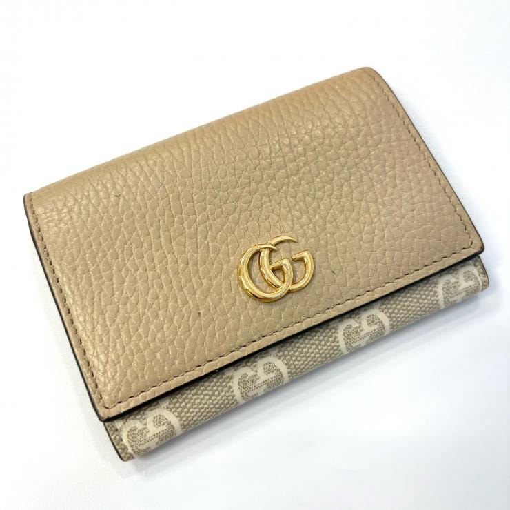 GUCCI GGマーモント GGスプリーム カードケース 名刺入れ ベージュ バイカラー 739525 鑑定済み 正規品 グッチ