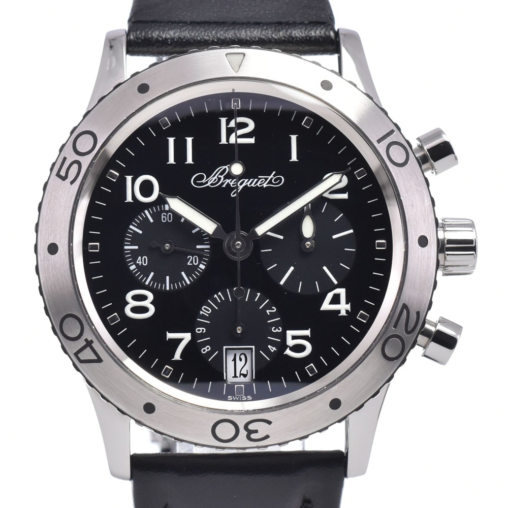 ブレゲ Breguet 3820STH29W6 トランスアトランティック クロノグラフ デイト ブラック 自動巻き メンズ 美品 保証書付き 腕時計 R#149250