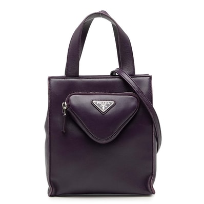 プラダ 三角ロゴプレート トートバッグ ショルダーバッグ 2WAY 1BG418 パープル レザー レディース PRADA 中古
