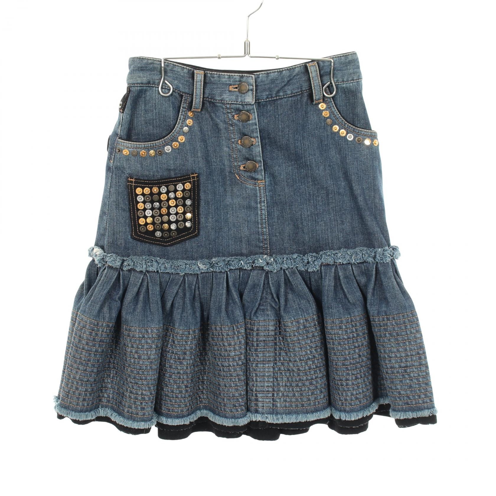ルイ・ヴィトン LOUIS VUITTON スタッズ ボタンフライ フレア スカート 衣料品 ボトムス コットン ウール レディース ネイビー系 / ブラック系 072W WLSK01CKJ 【中古】