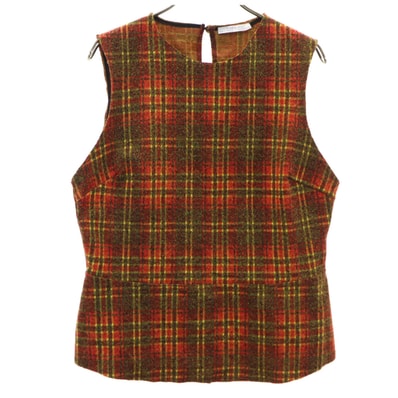 ZARA ザラ チェック柄 ペプラム ベスト L レッド系