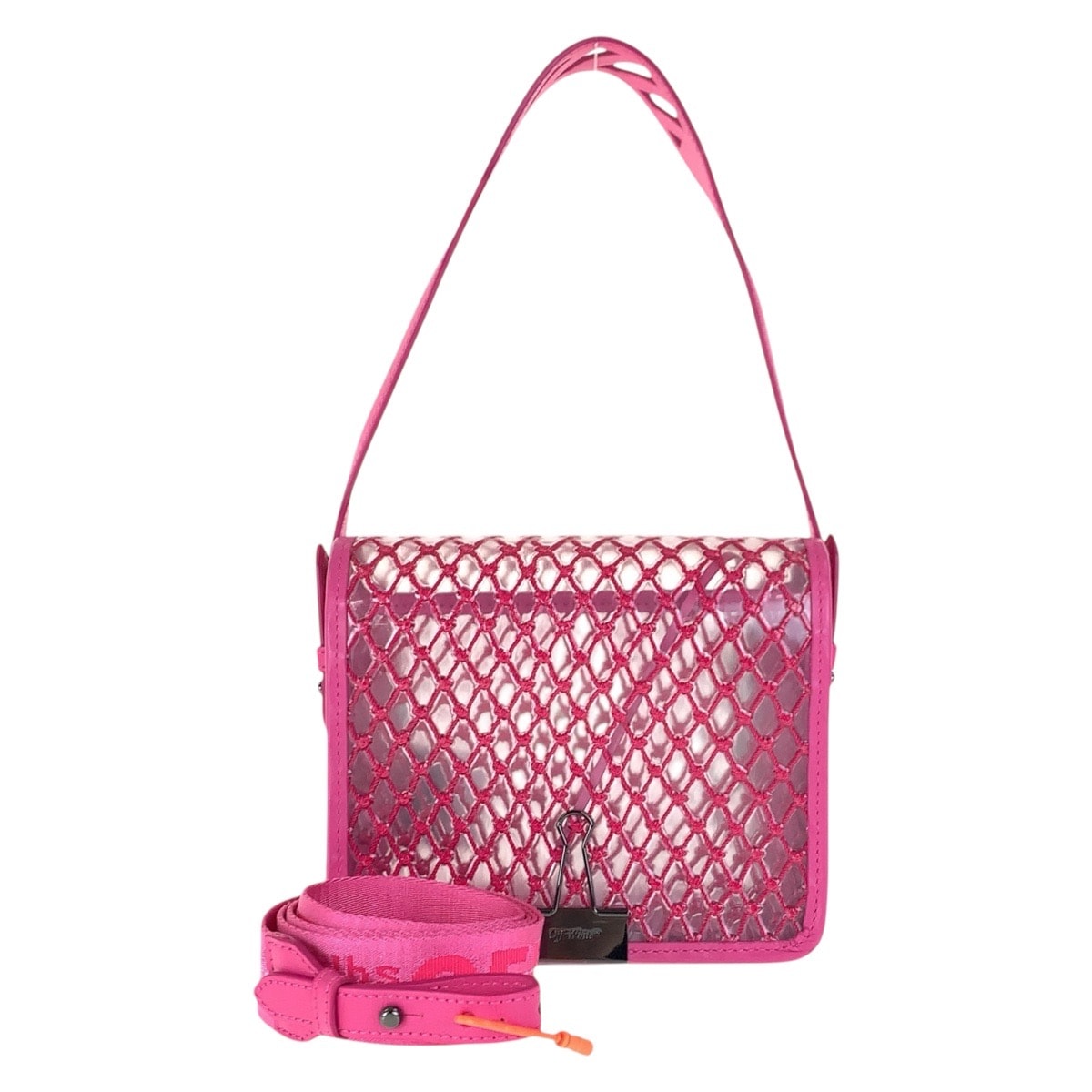美品 OFF-WHITE オフホワイト ピンク ブラックメタル金具 ビニール レザー/ ショルダーバッグ ハンドバッグ 2WAY 506596 【中古】