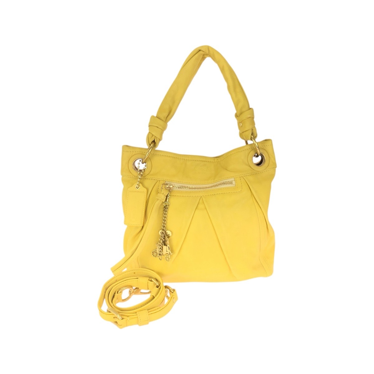 COACH コーチ イエロー マスタード ゴールド金具 レザー ショルダーバッグ ホーボー 601610 【中古】