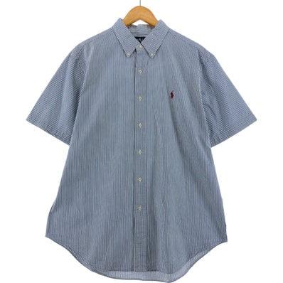 古着 ラルフローレン Ralph Lauren CLASSIC FIT シアサッカー 半袖 ボタンダウン ストライプシャツ メンズL相当/eaa533694