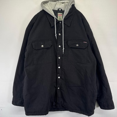 古着 ディッキーズ Dickies ジャケット フルジップ ダック レイヤード 中綿 胸ポケット フーディー 大きいサイズ 2XL ブラック系 メンズ