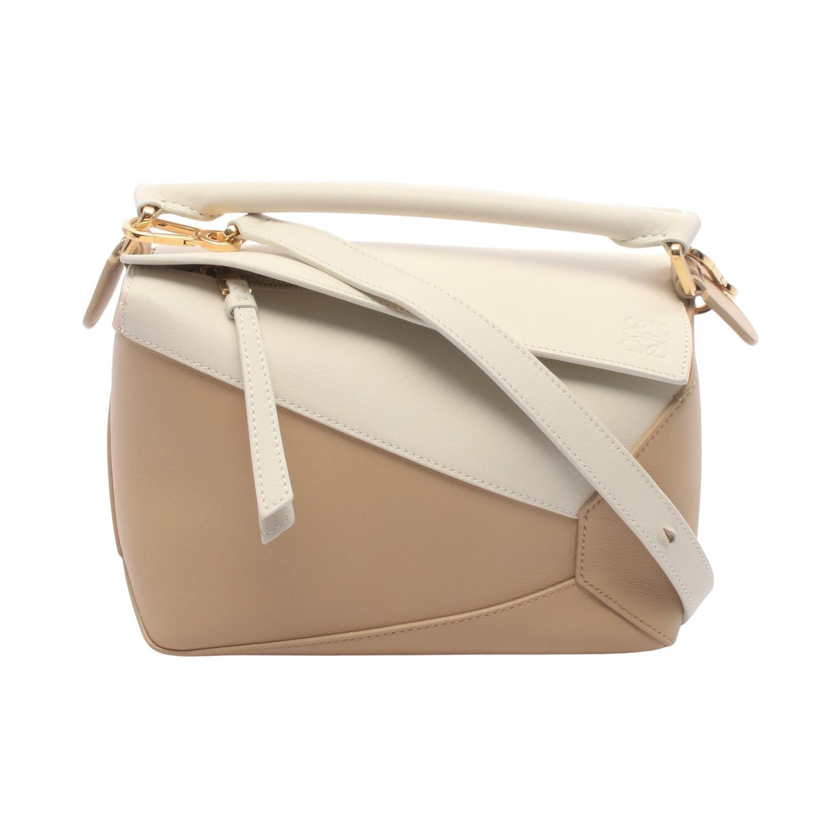 ロエベ LOEWE パズルエッジ スモール 2WAY ハンドバッグ バッグ レザー レディース ベージュ系 / ホワイト系 【中古】