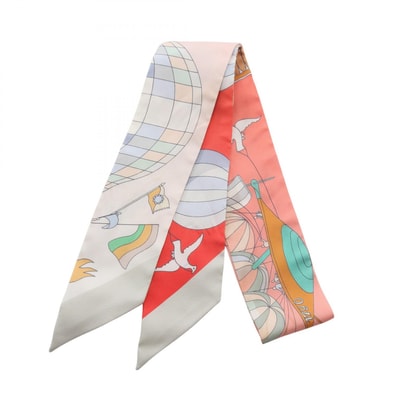 エルメス HERMES ツイリー Les Folies du Ciel リボン スカーフ 衣料品 シルク シルク ピンク レディース ピンク系 / マルチカラー 【中古】