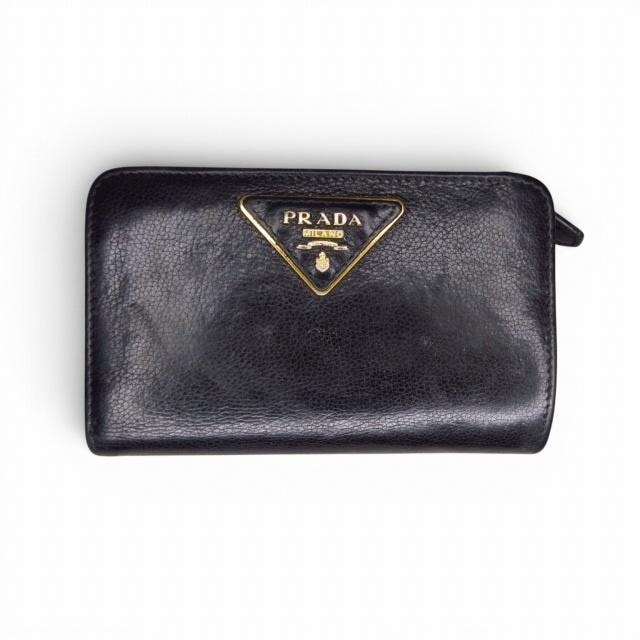 プラダ PRADA 2つ折り財布 ウォレット 三角プレート レザー ブラック