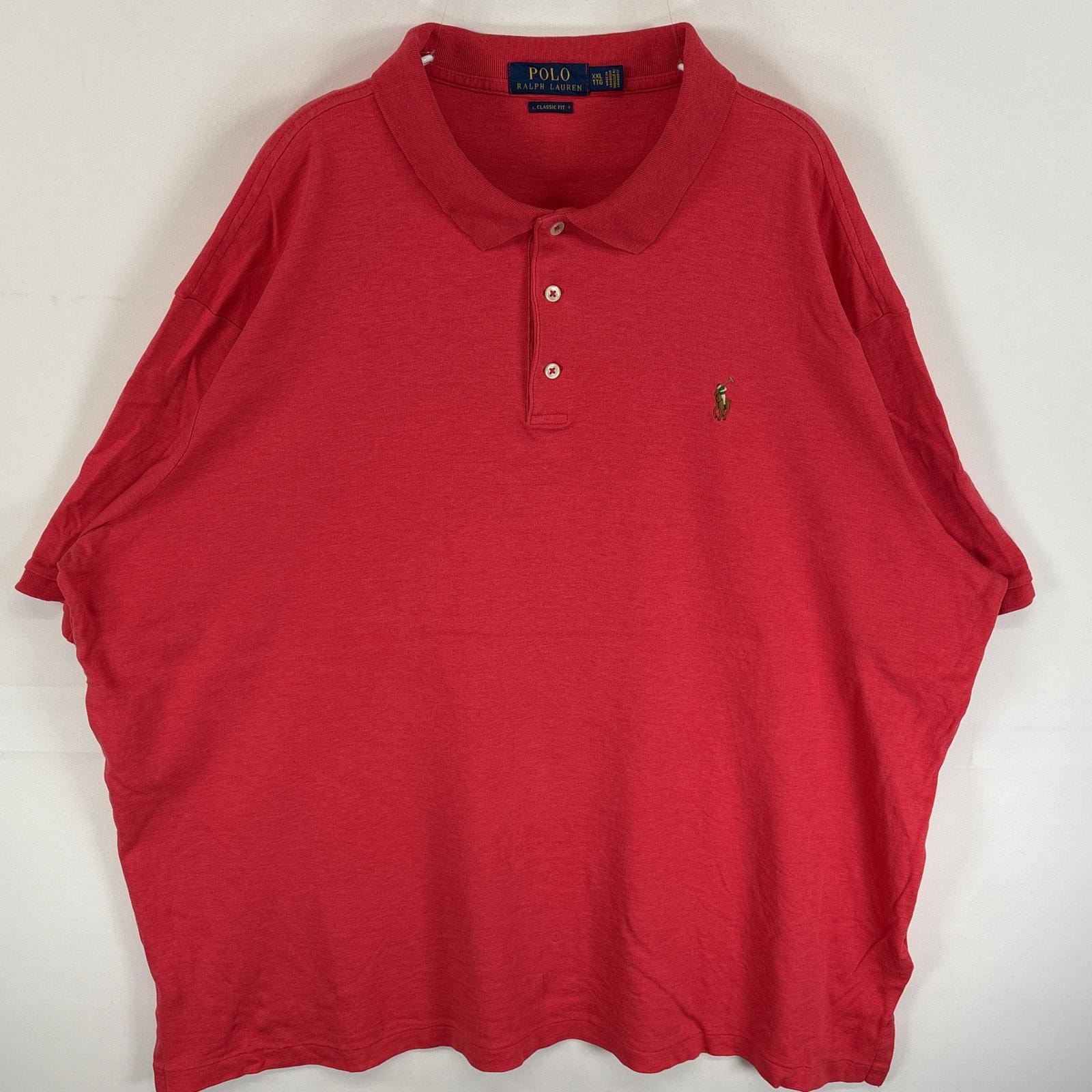 古着 ポロ・ラルフローレン POLO RALPH LAUREN 半袖 ポロシャツ ワンポインロゴ 刺繍 CLASSIC  FIT 大きいサイズ 14041  ピンク系 無地 メンズ